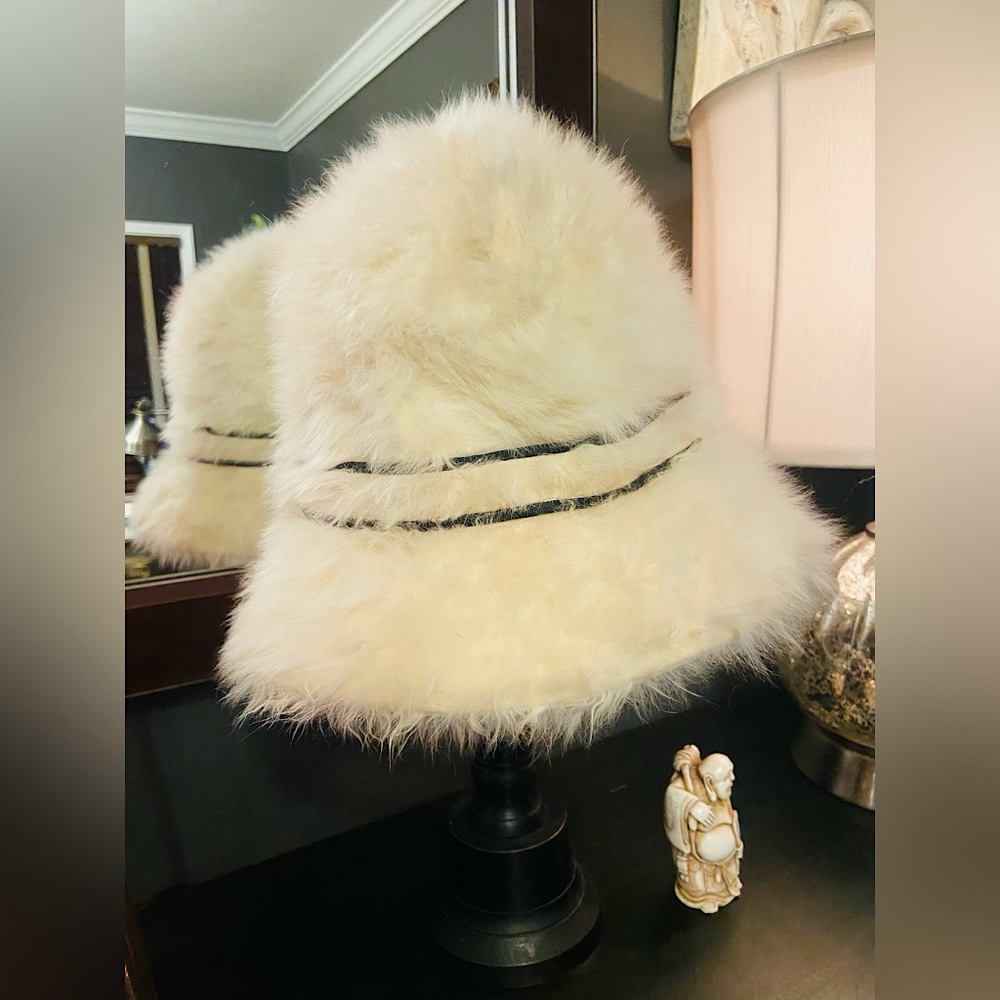 60s DIOR Christian Cream Rabbit Bucket Cloche Fur Rare Artsy Hat